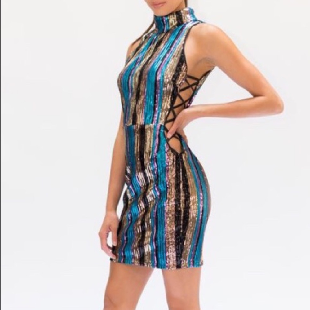 Stunning striped sequin cocktail dress